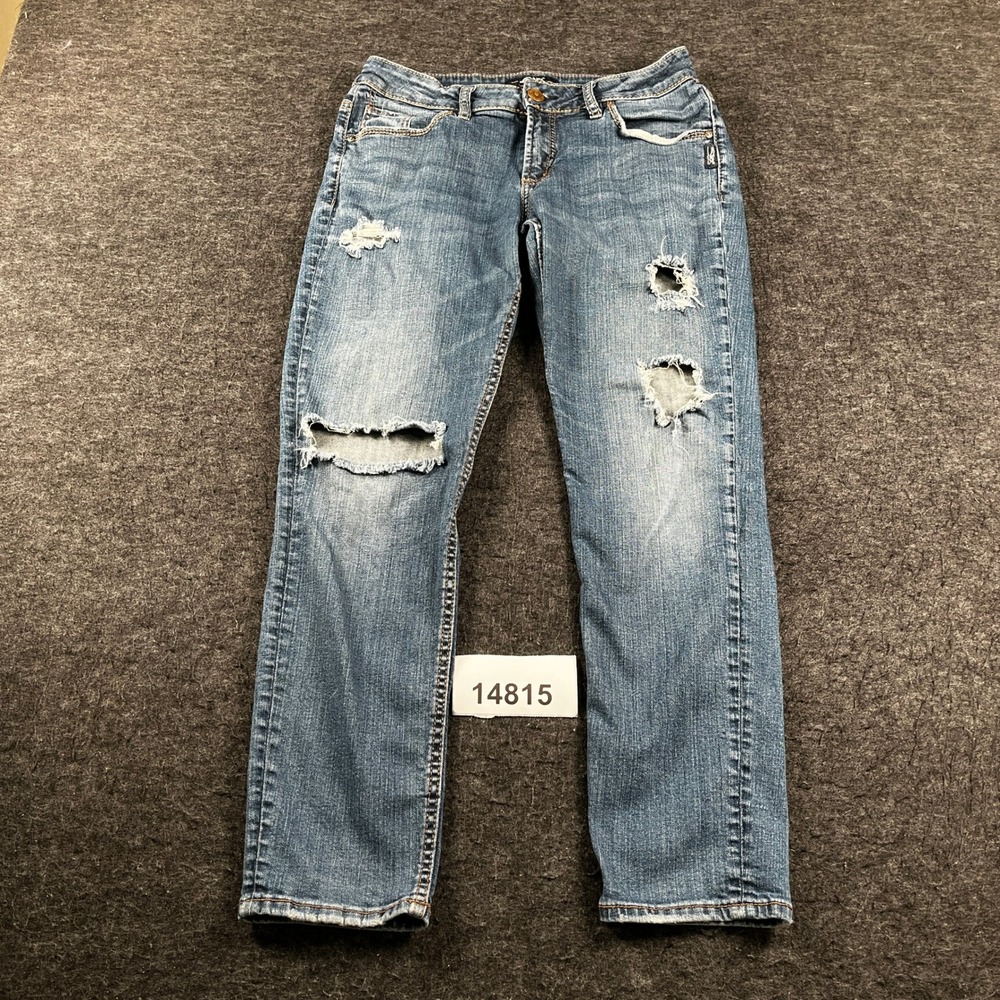 Silver Jeans Co. Women 28X27 Blue Denim Cotton 5-Pockets Distressed Straight Leg